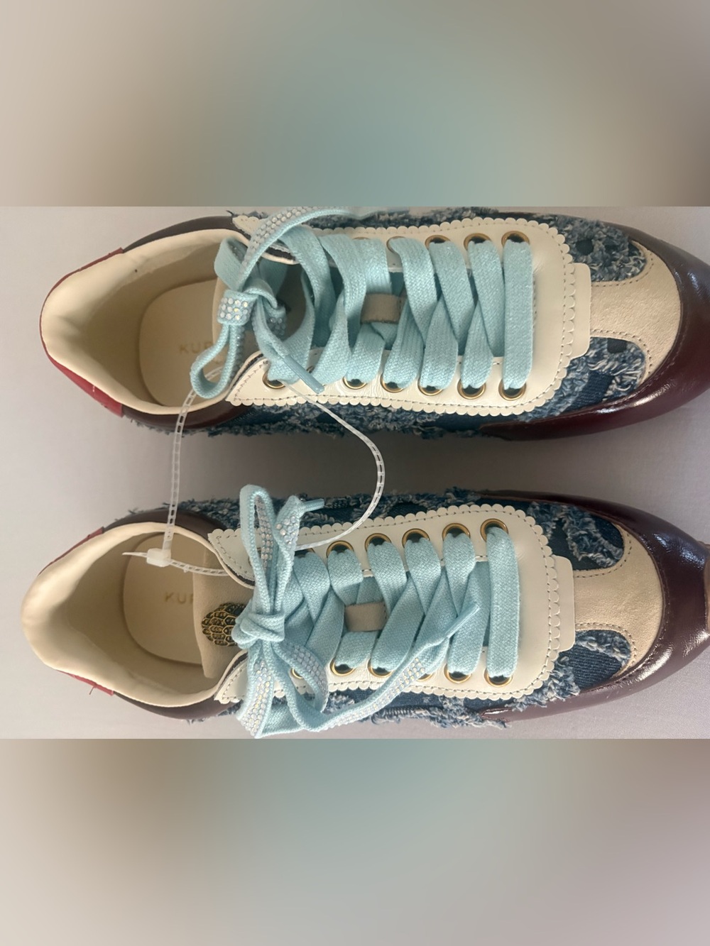 Kurt Geiger London Islington Frayed Denim Sneaker with Leather Accents . - Picture 13 of 13